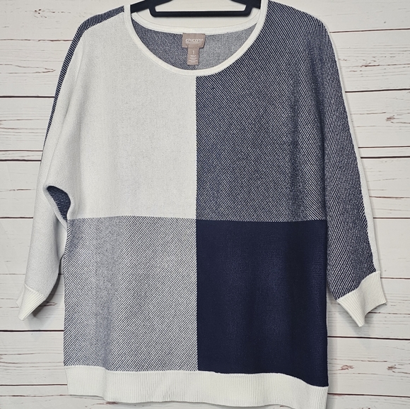 Chico's Boat Neck Color Block Dolman Sweater - Picture 2 of 11